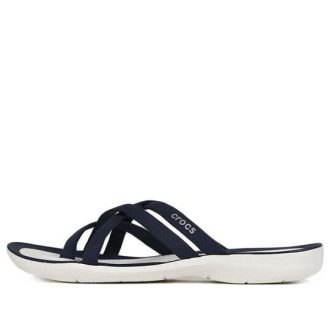 Chanclas Crocs para playa y piscina para mujer, color azul oscuro y blanco, 205479-462