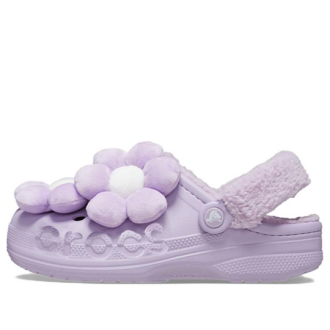 Crocs Baya – Sandalias con forro de felpa para mujer, color morado y blanco, 209234-90H