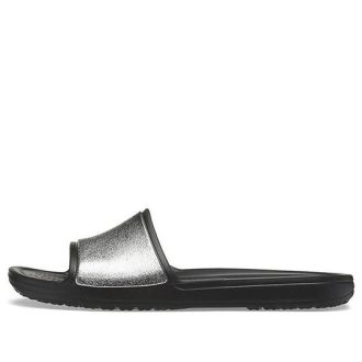 Crocs (mujeres) Sloane Shine Low Slide Flat Casual Pantuflas Negras Plateadas «Negro Plateado» 206921-001