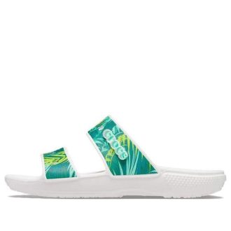 Crocs (WMNS) Zapatillas deportivas clásicas tropicales para exteriores, de tacón plano, blancas y verdes, 207183-94S