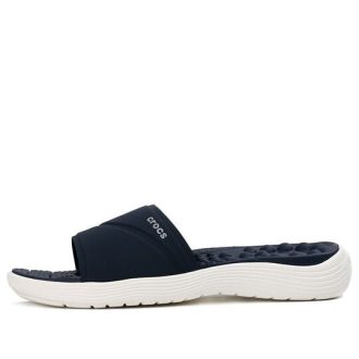 Pantuflas Crocs Reviva ligeras y acogedoras, planas e informales, color azul oscuro, para mujer, 205474-462