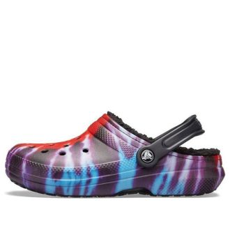 Pantuflas deportivas Crocs Classic Tie Dye para mantener el calor y la comodidad, unisex, moradas y rojas 206341-988