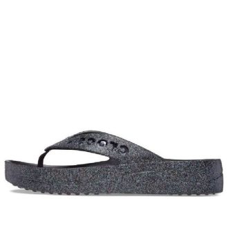 Sandalias Crocs Baya con plataforma y purpurina (mujeres), color negro, 208463