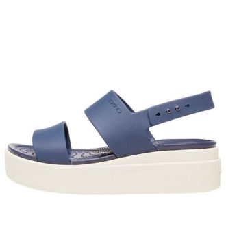 Sandalias Crocs Brooklyn de suela gruesa para mujer, color azul grisáceo, 206453-46K