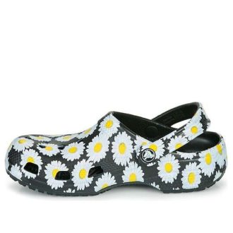 Sandalias Crocs Classic Clo Daisy con estampado completo unisex, color negro, 206375-0ZI