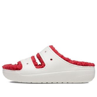 Sandalias Crocs Classic Cozzzy Holiday Sweater para mujer, color blanco y rojo, 209227-90H