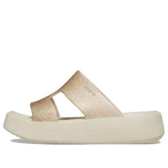 Sandalias Crocs Getaway con plataforma y tira en H para mujer, color blanco y marrón, 209667-160