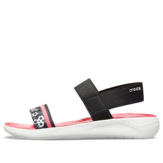 Sandalias Crocs LiteRide para mujer, con punta abierta, color negro y rojo, 205868-066