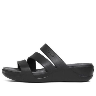 Sandalias de cuña con tiras Crocs Boca para mujer, color negro, 207434-001