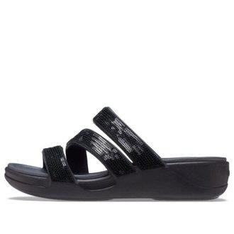 Sandalias de cuña con tiras Crocs Boca para mujer, color negro, 207645-001