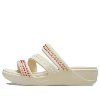 Sandalias de cuña Crocs Boca Gems para mujer, color blanco y rojo, 209293