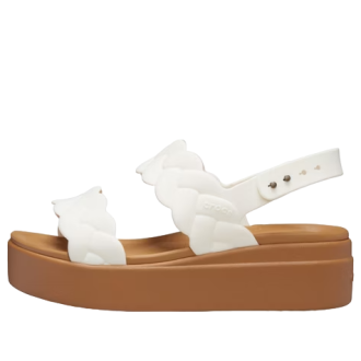Sandalias de cuña tejidas Crocs Brooklyn para mujer, color blanco y marrón, 209977-0WV