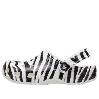 Sandalias de playa Crocs Classic Clog con estampado animal, negro y blanco 206676-1DE