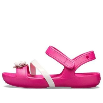 Sandalias de punta redonda con dije de flores Lina de Crocs (GS) «Rosa» 205530-6X0