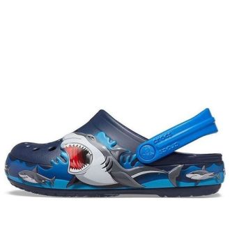 Sandalias deportivas Crocs (PS) con diseño de tiburón divertido para exteriores, tacón plano, color azul oscuro 207070-410 Sandalias deportivas Crocs (PS) con diseño de tiburón divertido para exteriores, tacón plano, color azul oscuro 207070-410