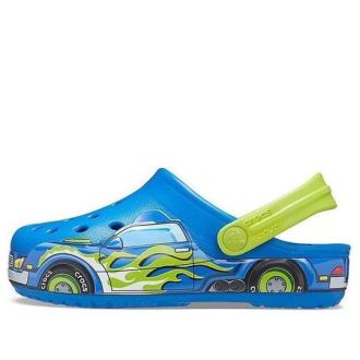 Sandalias deportivas de tacón plano con estampado divertido Crocs (PS) en azul 207074-4JL