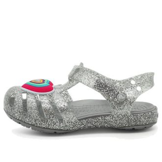 Sandalias planas con purpurina Isabella de Crocs (GS) «Gris Plata» 205038-040