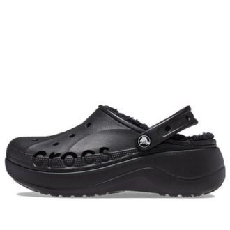 Sandalias tipo zueco con plataforma y forro Baya de Crocs (mujeres), color negro, 208708-001