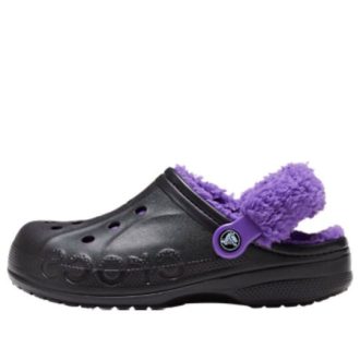 Zuecos Crocs Baya con forro de felpa y correa «Negro Morado» 20663309V