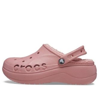 Zuecos Crocs Baya con plataforma y forro, color rosa, para mujer, 208708-682