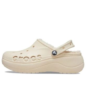 Zuecos Crocs Baya con plataforma y forro en beige (mujeres) 208708-11S