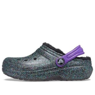 Zuecos Crocs Classic con forro (GS) «Negro, morado y destellos» 205937-9BD