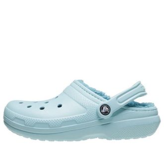 Zuecos Crocs Classic con forro para mujer, color azul cielo, 203591-4SS