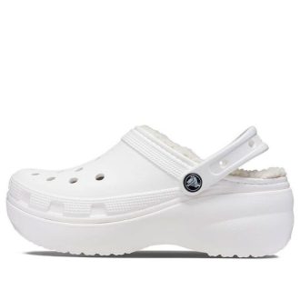 Zuecos Crocs Classic con plataforma y forro, color blanco, 207938-100