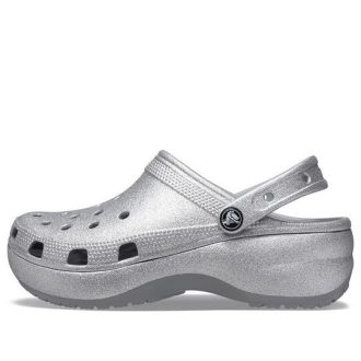 Zuecos Crocs Classic Platform Glitter para mujer, color plateado, 207241-040