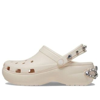 Zuecos Crocs Classic Tiara con plataforma para mujer, color beige, 209685-0WW