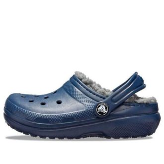 Zuecos Crocs (GS) Classic con forro brillante, color azul, 207010-459