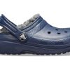 Zuecos Crocs (GS) Classic con forro brillante, color azul, 207010-459