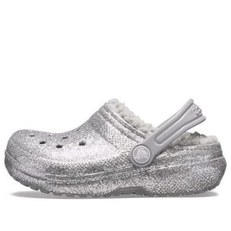 Zuecos Crocs (GS) Classic con forro brillante, gris plateado, 205937-00N