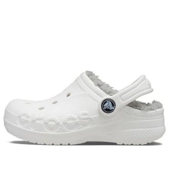 Zuecos Crocs (PS) Classic Baya con forro, color blanco y gris, 207500-11H