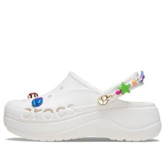Zuecos de plataforma Crocs Baya Midsummer para mujer, color blanco y rosa, 210091-1LI